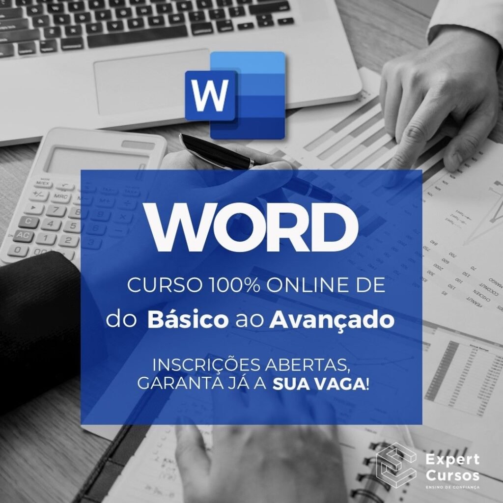 portada de opiniões e formação online curso Microsoft Word com o titulo grande no meio da imagem